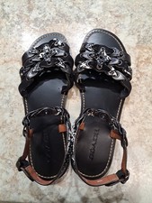 Coach Leather G2206 Black White Gunmetal Link Buckle Sandals Women Sz 10 B NWOB