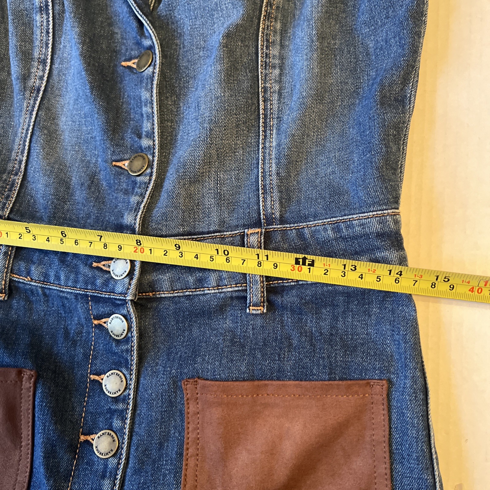 Ramy Brook 29 Claudette Fauxe Suede Trim Denim Jumpsuit Wide-leg NWOT thumbnail 9