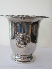 POOLE Vtg Silverplate Lion Head Ring Handle Champagne Ice Bucket Pedestal 10&rdquo;