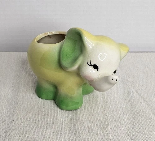 Vintage Ceramic Green Yellow Elephant Planter Shawnee Pottery
