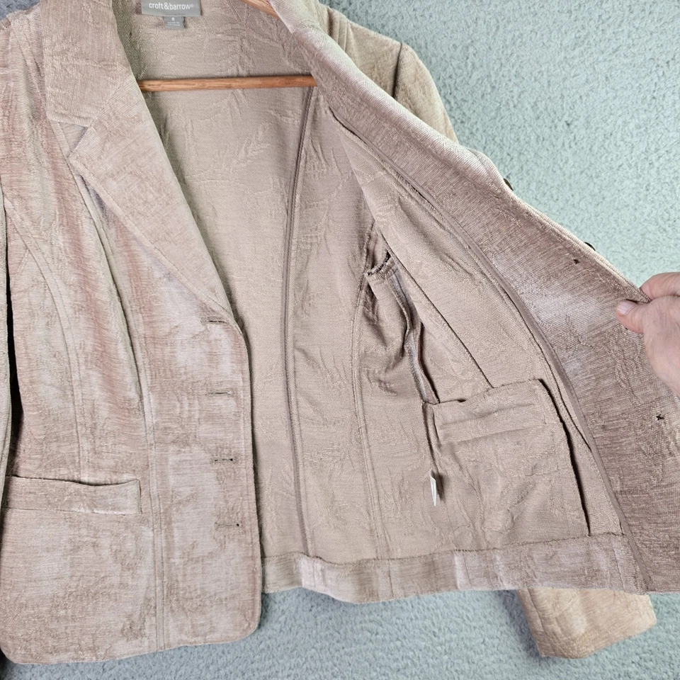 Blazer Croft & Barrow Feminino 8 Bege Texturizado Tecido Neutro Ajuste Trabalho Clássico - Imagem 4 de 4
