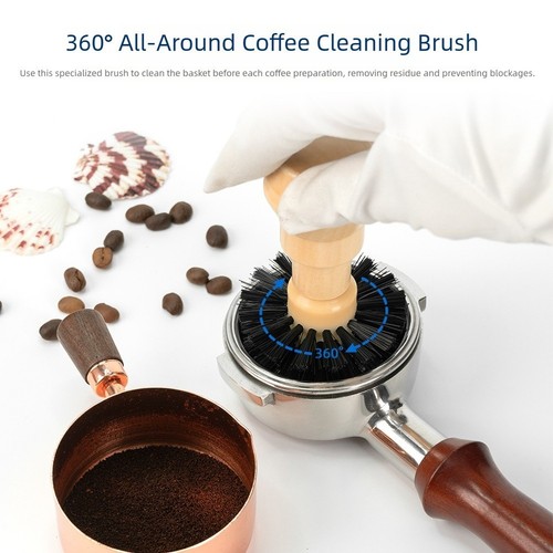 Brosse Nettoyage Machine Expresso – Manche Bois Long, Double Tête, Accessoire Barista Pour Filtre, Moulin Et Pailles