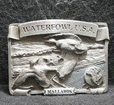 WJ11169 VINTAGE 1987 WATERFOWL U.S.A. MALLARDS COMMEMORATIVE BELT BUCKLE