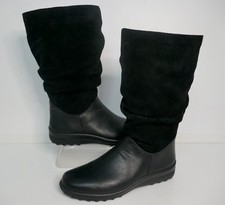 Image of NEW HOTTER MYSTERY BLACK+SUEDE LEATHER CUSHIONED RUCHED CALF LENGTH BOOTS UK5EXF