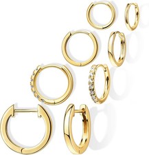 Small Gold Huggie Hoop Earrings Set for Women Men Hypoallergenic 14K Plated