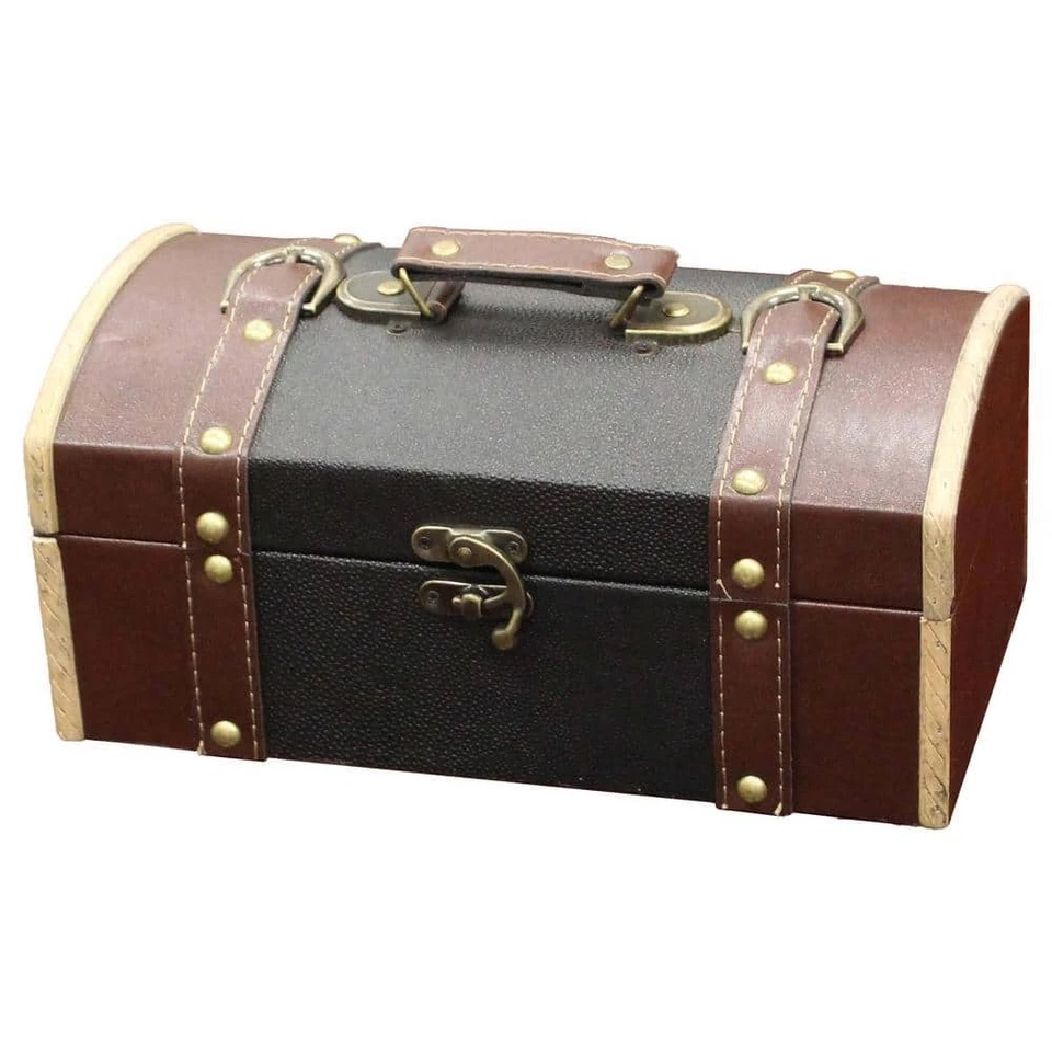 Treasure Chest Shoe Box Brown Wooden Faux leather Keepsake Jewelry Photo Storage - Image 2 of 4