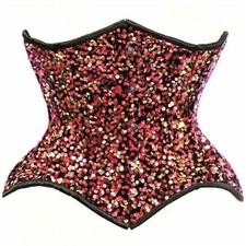 Daisy Corsets Top Drawer Multi Pink Sequin Curvy Cut Waist Cincher Corset S-6XL