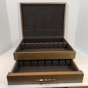 Vintage Wood Flatware Storage Chest 2-Tier Silverware Box Organizer with Drawer