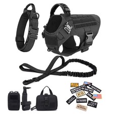 Military Dog Tactical Training Set - Harness, Collar, Leash, Bags, Patches