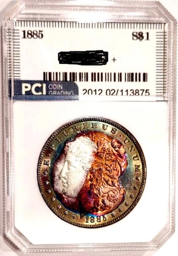 1885-P Gem BU + Unique Pattern Rainbow Toned Morgan Dollar