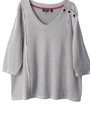 Onque Casual Top Women 3X Stretch Knit White Black Dot Tunic V Neck 3/4 Sleeves 