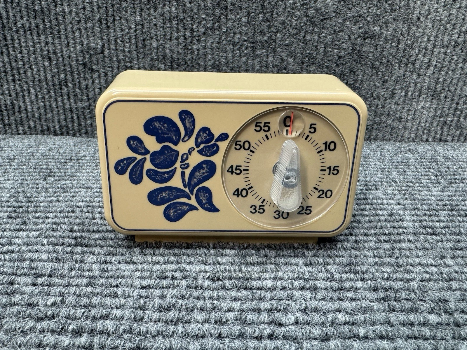 Vintage Pfaltzgraff Kitchen Timer Folk Art Tan Blue Cottage Decor *Works* RARE
