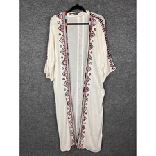 Tigerlily Embroidered Kimono Duster Cover-Up Boho Bohemian Festival Small Linen