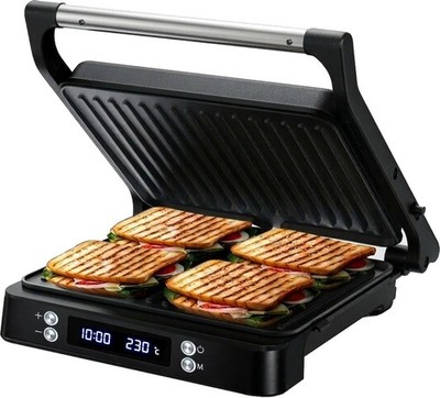 Olvy XL Sandwich Toaster Kontaktgrill lässt sich flach öffnen für 4 Sandwiches Panini
