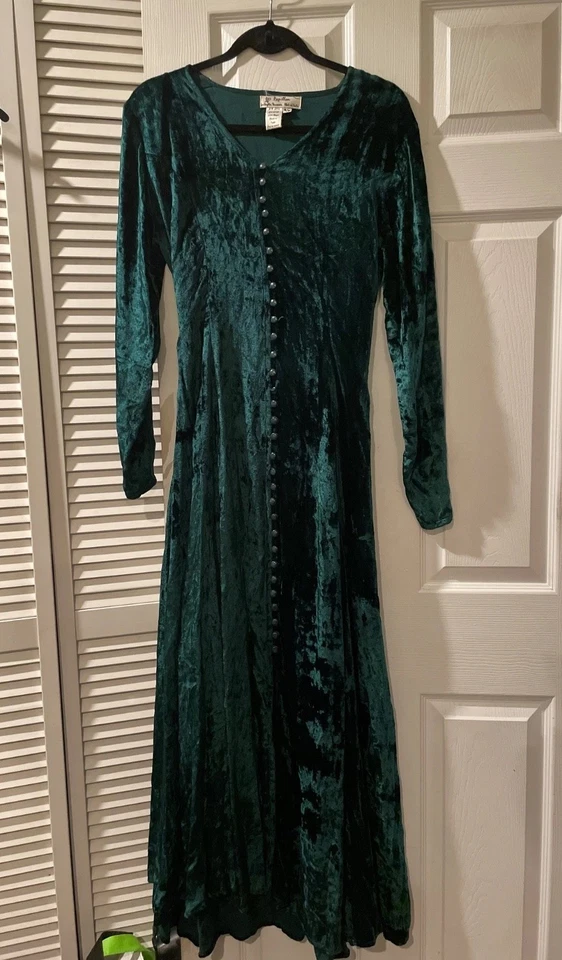 Платье макси Papillon изумрудно-зеленое бархатное 90-е готическое гранж принцесса со швом M - Изображение 2 из 4