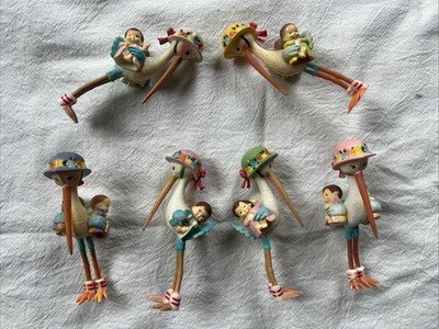 VTG  Baby Shower Cake Decoration STORKS - Set Of 6 - 3-1/2  Tall - Very Sweet!!