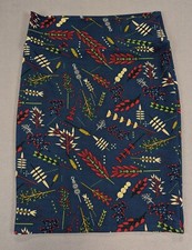 Lularoe Straight Fit Cassie Dark Blue With Multicolor Skirt Medium Fit Sz 8-12