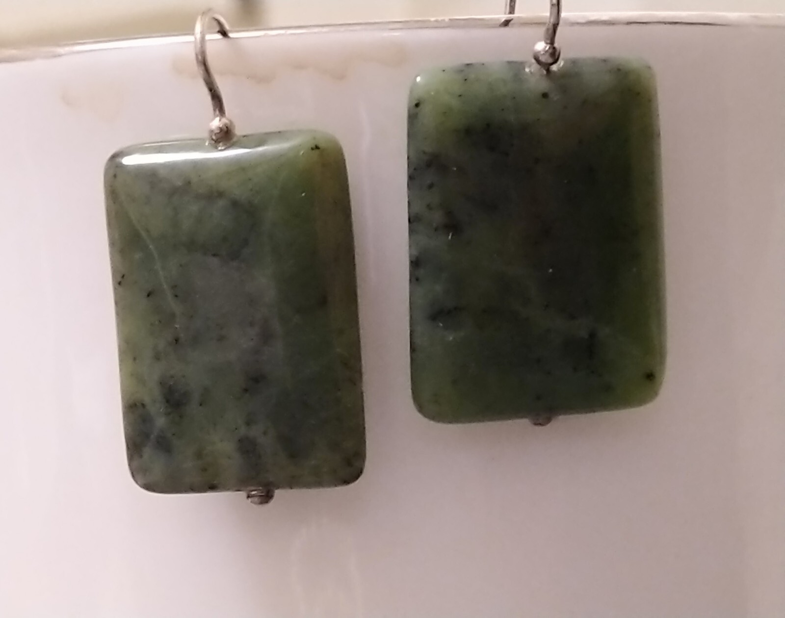 Large Jade Earrings Rectangle SILVER 925 - image 14