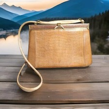 Vintage Lizard Skin Shoulder Bag with Gold H-Clasp — listing 6