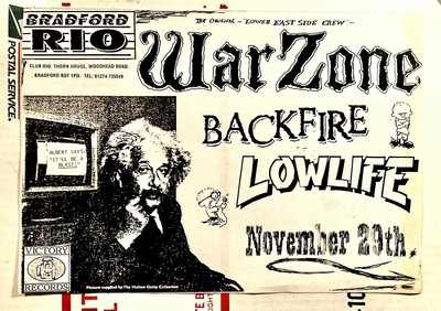 WARZONE BACKFIRE LOWLIFE VINTAGE 98 FLYER 11/29/98 BRADFORD RIO BRADFORD ENGLAND
