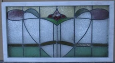 EDWARDIAN ENGLISH LEADED STAINED GLASS WINDOW TRANSOM ABSTRACT 39 1/2" x 21 3/4"