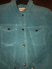 Carrie Allen Vintage Day Glo 80’s Suede Jacket Women’s Large Turquoise Rare