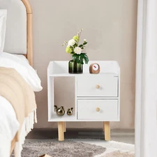 Modern Nightstand Bedside End Table Storage Cabinet w/2 Drawer Bedroom Furniture