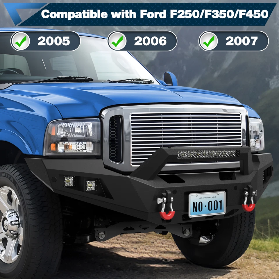 New Front/Rear Bumper w/Winch Plate For 2005-2007 Ford F250 F350 F450 Super Duty - Image 2 of 4