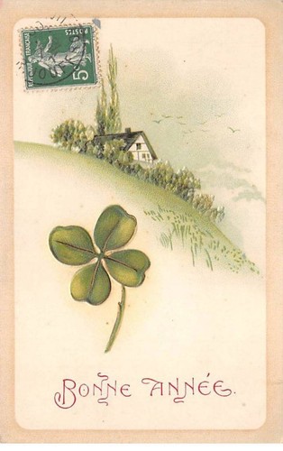 Carte Anges N°41733 Trèfle Bonne Année - Gaufré Vintage