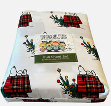 Peanuts Snoopy PLAID Doghouse Christmas FULL Size Sheet Set