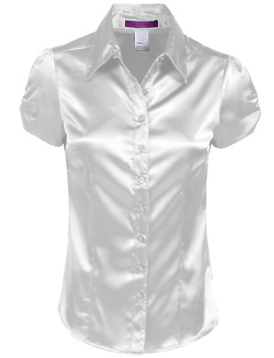 NE PEOPLE Womens Basic Short Sleeve Satin Blouse Top with Waist Tie [NEWT194]