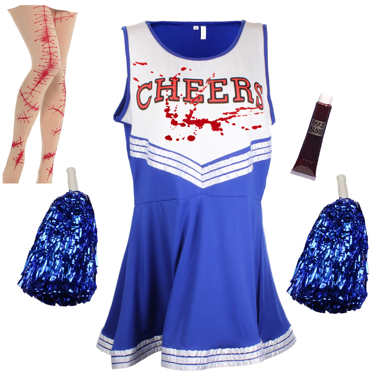 ZOMBIE CHEERLEADER HALLOWEEN FANCY DRESS OUTFIT COSTUME BLOOD VAMPIRE