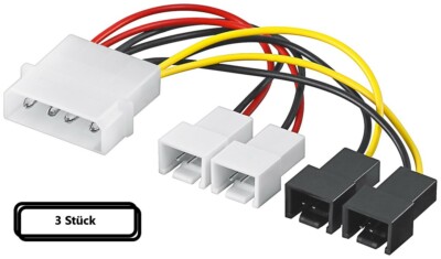 3x PC Lüfter Strom Kabel Adapter 4 PIN zu 4x Molex 3 PIN 2x 12 V/2x 5 V 93632 
