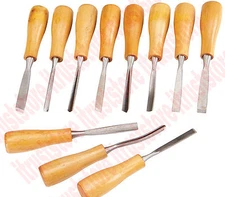 11 Pc Bent Straight Woodcarving Gouges Knifes Chisels Tool Wood Carver Set