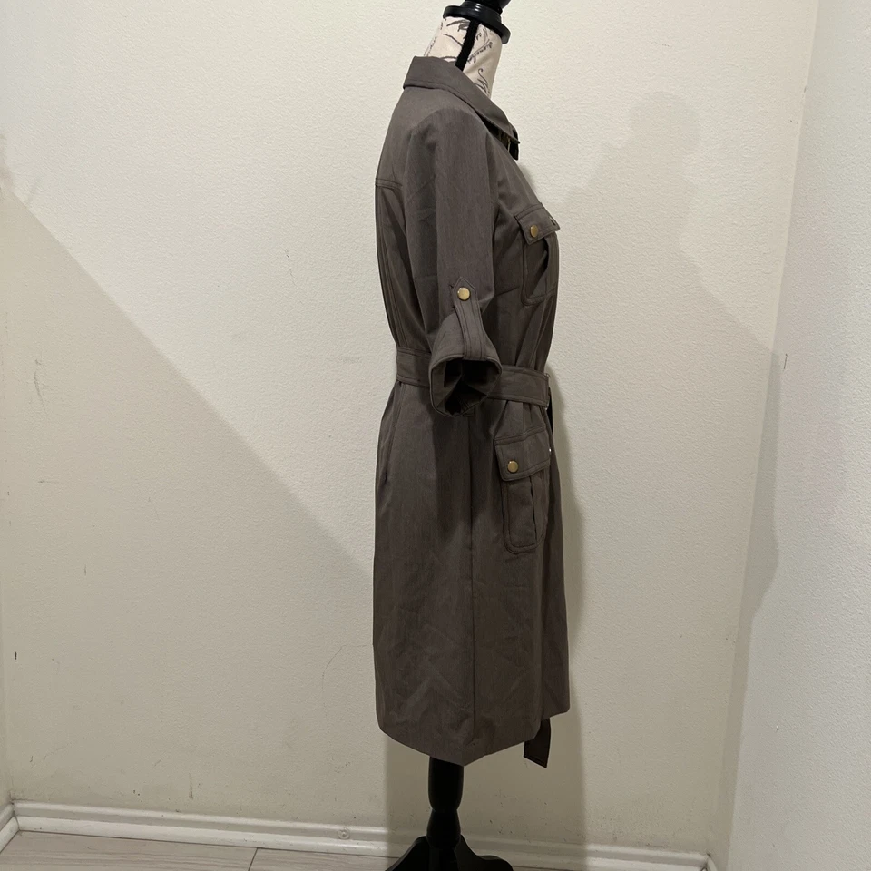 Vestido elástico SHARAGANO para mujer talla 8P pequeño, mangas con lengüeta enrollable, bolsillos, cinturón Foto 4 de 4