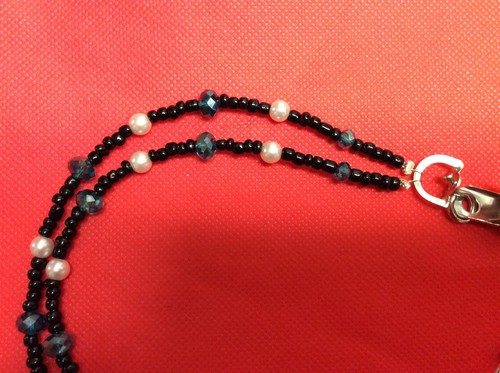 Necklace Lanyard Handmade Overall Length 36 In Pearl Black Blue Crystal Bead J3 - Picture 3 of 5