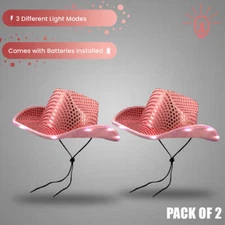 Pink LED Flashing Cowboy Hat with Sequin White Lights - Cowgirl Halloween Party
