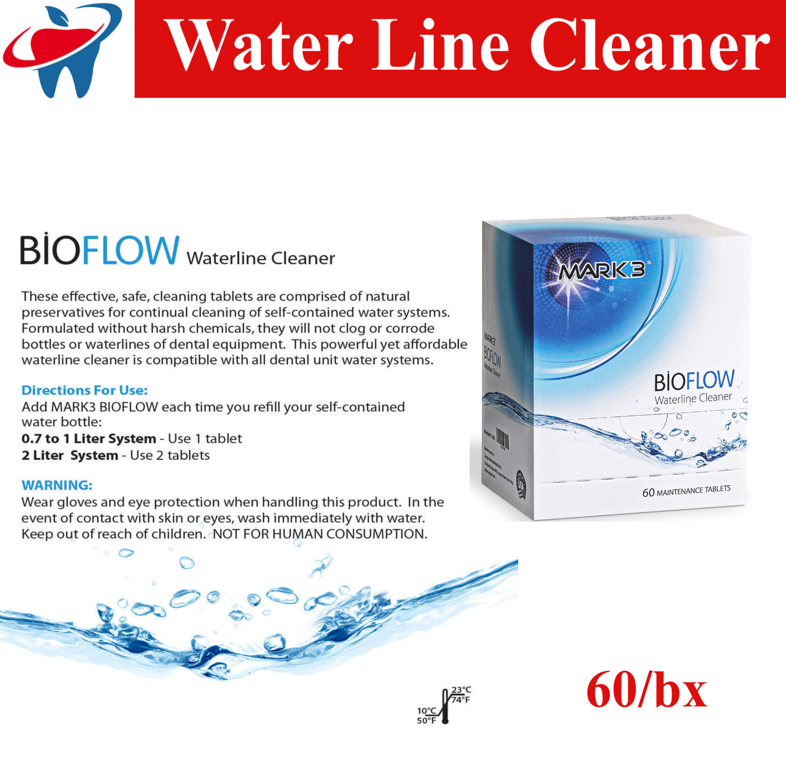 Dental BIOFLOW Air Water Line Cleaner Tablets 60/bx - Odorless, No ...