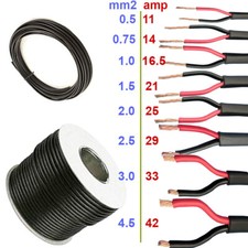 TWIN CORE FLAT THIN WALL CABLE 12V/24V RED/BLACK AUTOMOTIVE WIRE 2 CORE ALL AMP