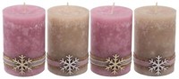 4 Adventskerzen Stumpenkerzen Rosa Beige Schneeflocke Weihnachten Advent Deko