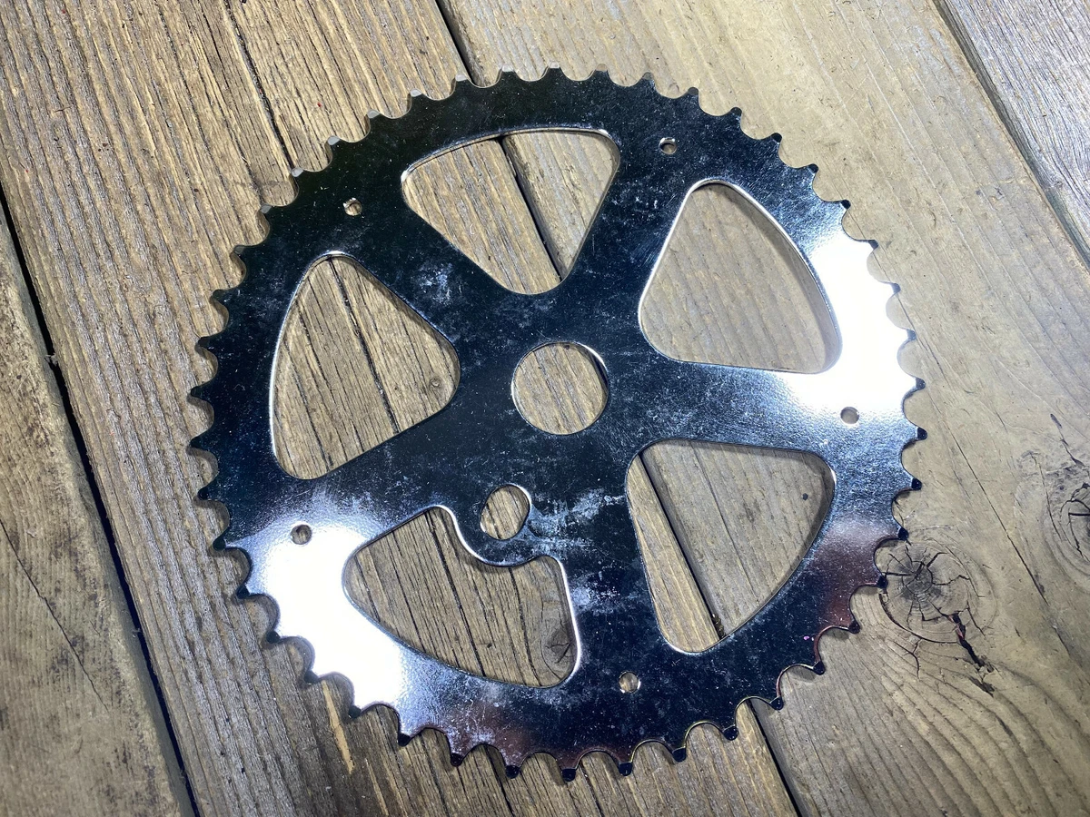 OLD SCHOOL BMX MX CHAINRING CHROME STEEL 44T CRANKSET CHAINRING ONE PIECE CRANK
