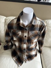 Member's Mark Women's Large Relaxed Fit Button Front Brown Shacket Side Pockets