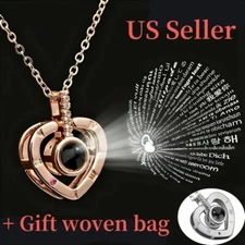 I LOVE YOU in 100 Languages Light Projection Heart Necklace Gift for Loved Ones