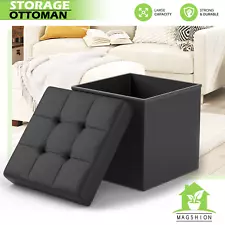 Black Faux Leather Storage Ottoman Classic Cube Seat Home Entryway Décor Benches