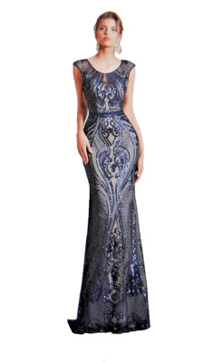 Womens Scoop Sequined Floor-Length Mermaid Evening Dress Size 18W Dk Blue  T2392