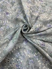 Digital Toned Floral Embroidered Broderie Anglaise PolyCotton Dress Fabric