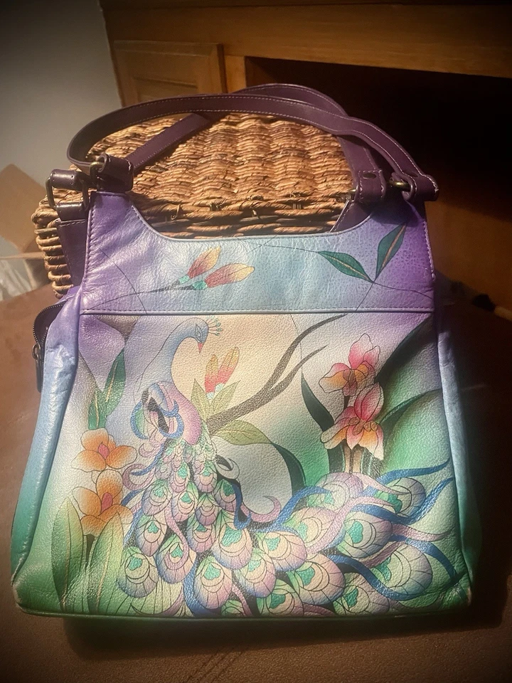 Bolsa de ombro Anuschka pavão e orquídea média INCLUI CARTEIRA COMBINANDO - Imagem 2 de 4