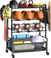 Sports Equipment Organizer- Ball Storage for Garage,4 Tiers Outdoor Toy Storage,
