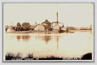 RPPC ~ Columbus Canning Co. ~ Factory on river WISCONSIN  Canned corn