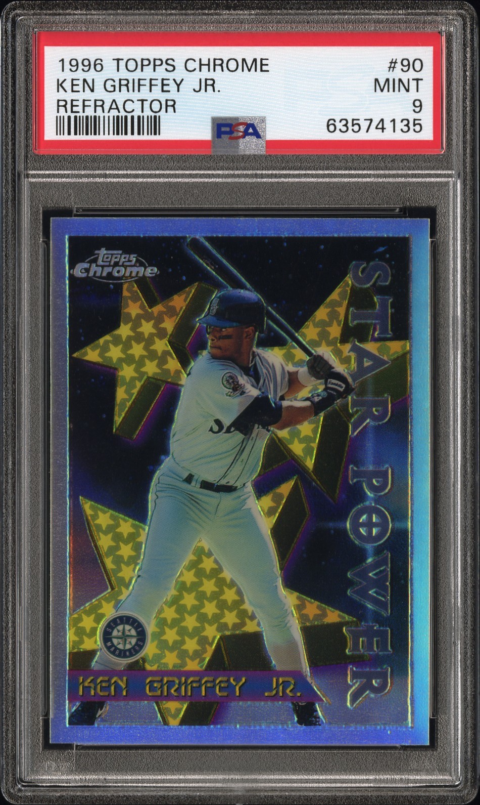 1996 TOPPS CHROME REFRACTOR #90 KEN GRIFFEY JR. PSA 9